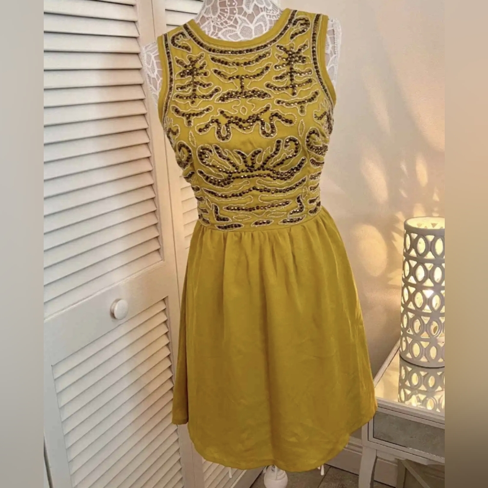 Bar III Venice Beaded Olive Top Dress
